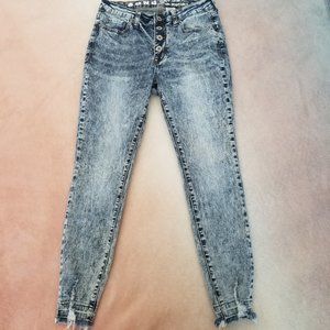 S.O.N.G CURVY High Rise EXP Button SKINNY ANKLE WOMAN'S JR'S  JEAN ACID-WASHED